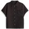 OPUS Damen Kurzarmbluse | Hemdbluse Felisa Regular aus Leinen Midnight Brown, 42