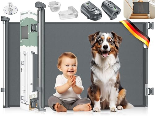 KIDIZ® Treppenschutzgitter Türschutzgitter ausziehbar 0-140CM | kindersicheres Treppengitter für Babys & Haustiere | Schutzgitter für Treppen & Türen Absperrgitter inkl. Bodenanker & Montagezubehör