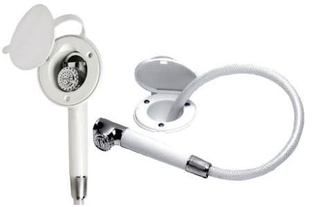 BSSTORE Ducha horizontal con tubo de 2,5 m y hueco blanco para barco, bote de goma, caravana.