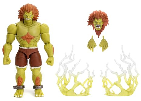 Jada Toys Street Fighter figur Blanka (19 cm) – rörlig samlar- och actionfigur från Street Fighter 2: The Final Challengers, med alternativt huvud, händer och tillbehör, från 13 år