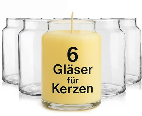 Glasmark KROSNO 1992 Kerzengläser Set 6 Stück Kerzen Gläser zum Kerzenmachen Transparent Leer DIY 890 ml