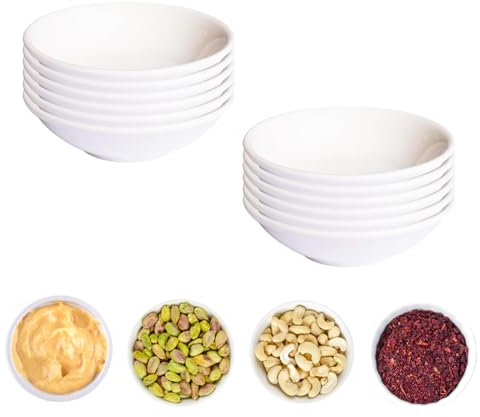 YouthLoxus 12 Pcs Dipping Bowls, 2.8in Round Plastic Dip Bowls, Small Bowls for Dips, Mini Dessert Dishes Set, Cream White Dishes, Soy Sauce Dish for Snacks, Dinner Baking BBQ and Cooking