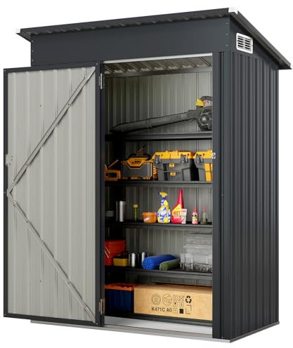 COSTWAY Abri de Jardin Métal Galvanisé 1,5 ㎡, Cabane Jardin Exterieur 2,5 m³, Porte avec Loquet, Toit en Pente, 4 Gants, 2 Trous d’Aérations (Gris foncé)
