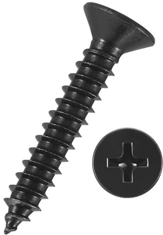 Kozelo 100pcs Phillips Flat Head Wood Screws - [ST4x25mm] Carbon Steel Countersunk Self Tapping Screws for Furniture Assembly, Interior Trim, Outdoor Construction, Black