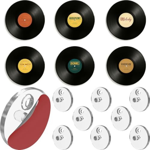 Modern JP Adhesive Vinyl Wall Mount for Discs (8-Pack) – Strong Hold Record Holder Wall, Minimalist Vinyl Record Display, Record-Safe Easy Installation – Clear