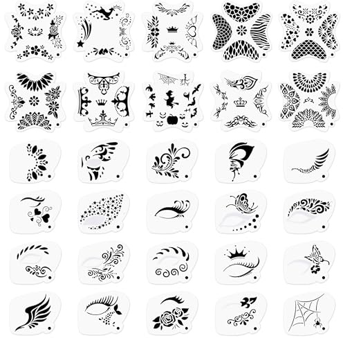 Lot de 30 pochoirs de tatouage pour les yeux - Réutilisables - Pour peinture du visage - Pochoirs de peinture pour le visage - Pour Halloween et fêtes