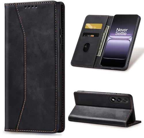 KIOTROUO Handyhülle für OnePlus Nord 5 Hülle Klappbar Premium Lederhülle Flip Case Standfunktion Magnetische Kartenfächern Schutzhülle Kartenfach Klapphülle für One Plus Nord 5 5G, Schwarz