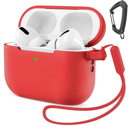 MATEPROX Silikon Hülle Kompatibel mit AirPods Pro 3 Kratzfeste Schutzhülle mit Karabiner und Silikon-Lanyard für AirPods Pro 3rd Generation 2025-Rot