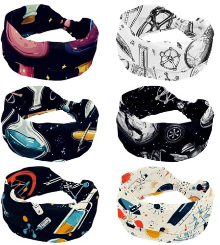 6 Pack globe microscope magnet flask molecule (9) Headbands for Women, Fashion Knotted Headband Wide Hairband Girls Hair Accessories