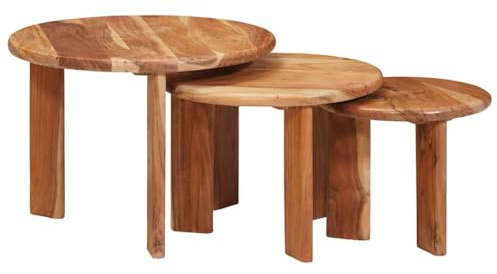 vidaXL Nesting-Couchtische 3 STK. Braun Ø 54 x 40 cm Massivholz Akazie