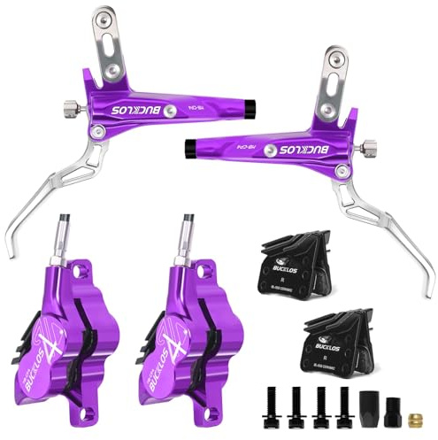 AEYINO Hydraulisches Fahrrad Bremsen 4 kolben Bremse vorne 800 hinten 1550 | Hydraulische Bremse Bremshebel, ausgestattet mit Bremssätteln und Keramikbremsbelägen, geeignet für Berg- und Schotterwege