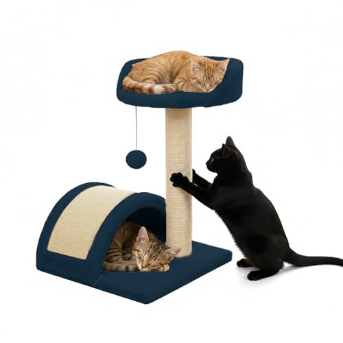 Avilia Tiragraffi per Gatti 50 cm con Piattaforma Imbottita in Sisal Naturale – Albero Tiragraffi Compatto con Pallina Pendente, Ideale come Giochi Gatto e Trespolo per Relax in Casa
