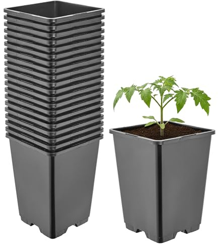 Garronda Pflanztopf Kunststoff hoch 11 x 11 x 15,5 cm (1,25L) 20er Set eckig mit Drainagelöchern Blumentopf PP Pflanzgefäß für Garten Gewächshaus Balkon Anzucht Innen Außenbereich Schwarz GD-0201