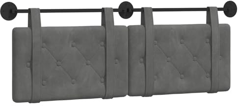 vidaXL Hängendes Kopfteil Dunkelgrau Samt, Moderner rechteckiger Wand-Headboard aus Samt, bezogen mit Bändern, Knopfsteppung für entspannende Schlafzimmer-Deko