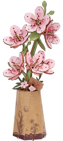 ROBOTIME 3D Holzblumen Puzzle Sakura, Modellbausätze für Erwachsene zum Bauen, Valentinstag, Muttertag und Weihnachten