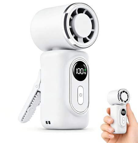Vutlace Portable Clip-On Mini Fan, Turbo Personal Hand held Fans with Rechargeable w/ 4 Wind & LED Display, Pocket Size Summer Cooling Essentials for Travel Eye Lash Beach Concert for Women Travel
