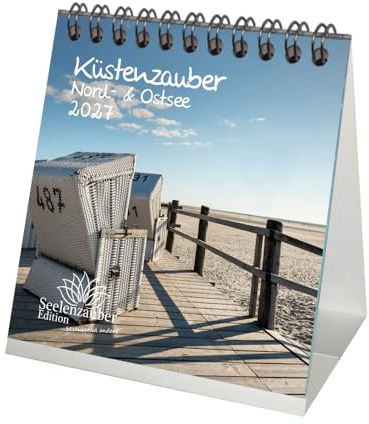 Küstenzauber Nord- und Ostsee Tischkalender 10x10cm für 2027 Meer - Set Inhalt: 1x Kalender 1x Weihnachtsanhänger 1x Grußanhänger (gesamt 3 Teile)