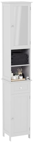 Bath Vida Priano Tall Mirrored Bathroom Cabinet Storage Cupboard Floor Standing Tallboy Unit, White