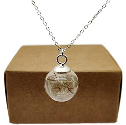 Dente di leone Esprimi un desiderio Tarassaco Vero Fiori Vetro Palla Argento Sterling 925 Collane Con pendenti Donna Handmade