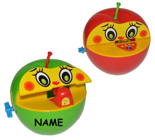 alles-meine.de GmbH 1 STK. Spardose Apfel mit Wurm - incl. Namen - beim Geldeinwerfen - Sparbüchse Sparschwein für Kinder Apfelspardose