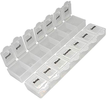 10 x Pillen-/ Tablettenbox/Tablettendispenser für 7 Tage - 15 x 3 x 2cm - transparent
