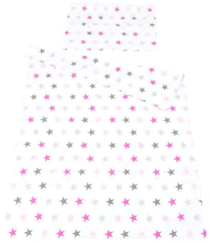 Babylux Bettwäsche Bezug 2 TLG. 100 x 135 cm Kinderbettwäsche Bettwäsche Bettset Babybettwäsche (93. Sterne Rosa)