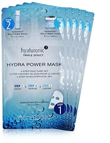 hyaluronic³ 3-Step Gesichtspflege-Set; être belle Cosmetics; 5 Feuchtigkeits-Vliesmasken mit Hyaluronsäure; Anti-Aging