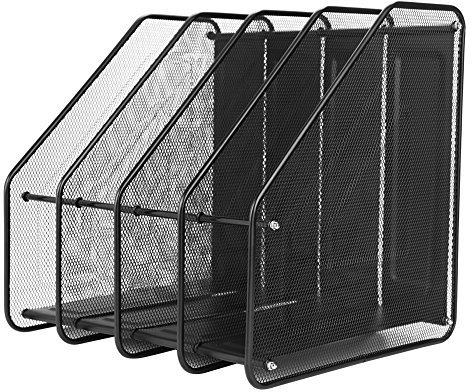 LONTG 4*Compartiments Boite Etagère de Rangement Bureau Porte-magazines/revues/fichier Métallique Corbeille à Courrier Organisateur Casier de Stockage Trieur Document Dossier Papier A4 CD