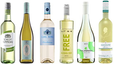 Alkoholfreies Weißwein Paket - Wein ohne Alkohol - Pierre Zero, Carl Jung, Schloss Sommerau u.a. Chardonnay, Riesling (6 x 0,75l)