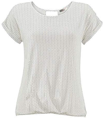 ELFIN Damen T-Shirt Kurzarm Blusen Shirt mit Allover-Minimal Print Lose Stretch Basic Tee, Weiß, XL