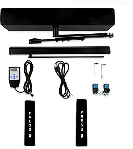 Olideauto Commerical Automatic Swing Door Openers Black Color,Black Wireless Door Operator for Single Door with Wireless Push Plates with 2PCS Push Panels