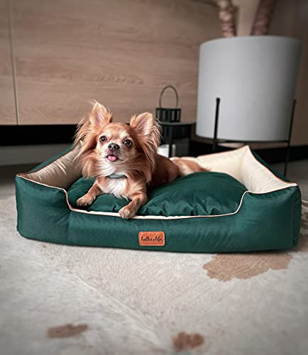 Halkalife Lettino Impermeabile per Cani e Gatti con Rivestimento sfoderabile. Divano per Cani. Divano per Gatti. (60x40x15cm, S, Verde Bottiglia)