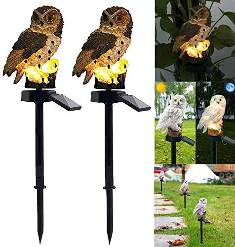 ALLOMN Solar Rasen Lampe, Outdoor Solar Licht Garten Dekoration Lampe Wasserdichte Weg Rasen Garten Lampen Eule Design (Grau 2 Stck)