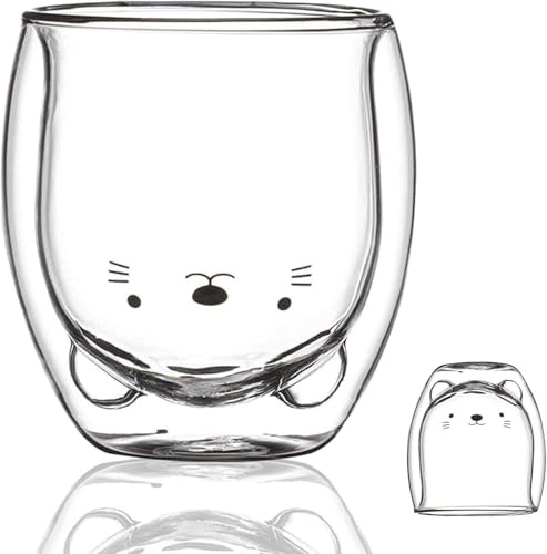 Sharemee - Tasse en verre à double paroi personnelle, tasse à café, tasse à lait, tasse à thé pour cadeau d'anniversaire, 250 ml / 8,4 oz