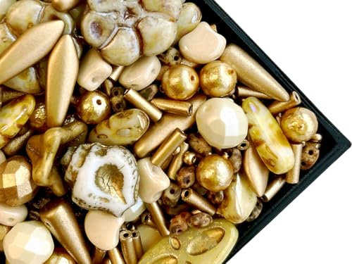 35 g Glasperlen-Mix, Goldener Kornfeld, Tschechisches Glas