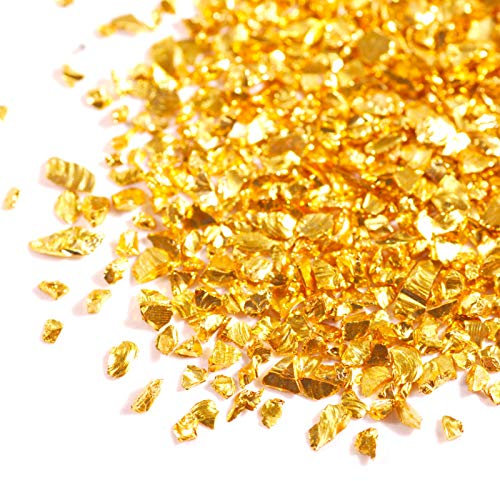 JBEIY Gold Crushed Glass Glitter for Epoxy Resin, 7.05oz 2-4mm Irregular Metallic Chunky Craft Glitter, for DIY Resin, Vase Fillers, Nail, Decoration Making-200g