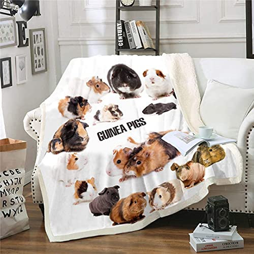 Homemissing Meerschweinchen Flanell Fleecedecke Süße Meerschweinchen Familie Bedruckte Decke 150x200cm Kinder Jungen Mädchen Tiermotiv Kuscheldecke Super Weiche Leichte Wohndecke für Schlafsofa Couch