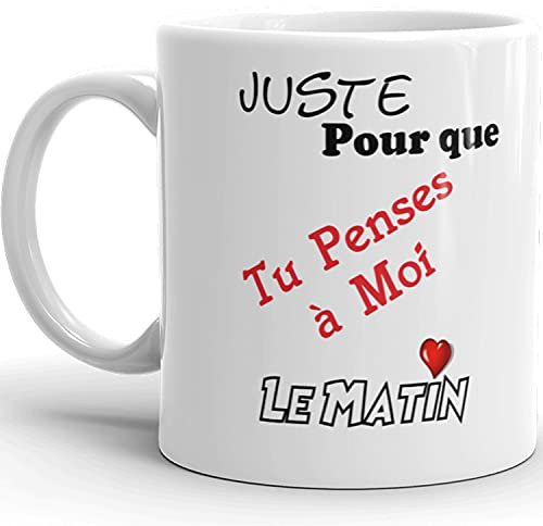 Kalféa Mug Amour je t'aime coeur penses à moi le matin déclaration tasse céramique i love you Qualité Idée Cadeau Noël Saint Valentin Anniversaire Fête homme femme mari épouse chéri époux 325ml