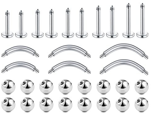 D.Bella Piercingstäbchen-Set für Tragus, Knorpel, Helix, Ohrstecker, Zunge, Brustwarze, Barbells, Ersatzkugeln, kurze Labret-Lippenringe, 4–20 mm, Medusa, Conch, Piercing-Schmuck, Edelstahl