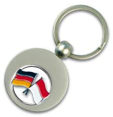 Yantec Schlüsselanhänger Deutschland - Polen mit Einkaufswagenchip, Deutschlandflagge Einkaufs-Chip für den Einkaufswagen aus Metall