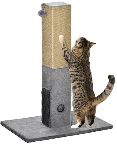 PawHut Cat Tree Scratching Post for Indoor Cats 79cm Jute Scratcher Climber w/Carpet Base Dangling Toy – Grey