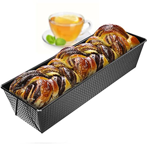 KADAX - Molde para tartas rectangular de hoja antiadherente, ideal para brioche, brownie, pastel de frutas confitadas, pan de carne y terrina (35 x 12 cm), color negro