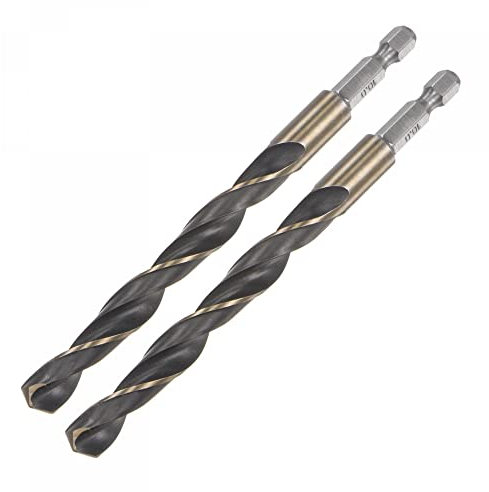 sourcing map 2 Pcs High Speed Steel Hex Shank Twist Drill Bit, 10mm Drilling Dia with 1/4 Inch Hex Shank 132mm Length