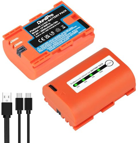 DuraPro 2X 2800mAh USB Output LP-E6 LP-E6N Battery with LED Power Indicator for Canon EOS 5D Mark II/III,5DS,5DS R,6D,7D,60D,60Da,70D,80D,XC10,XC15,Blackmagic 4K/6K Cameras