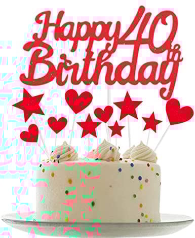 Personalised Happy 40th Birthday Cake Toppers Red Cake Decorations for Women,Her,Lady 40th Birthday Cake Cupcake Topper, Glitter Cakes Banner Decoration for 40 Birthday Anniversary Party Supplies