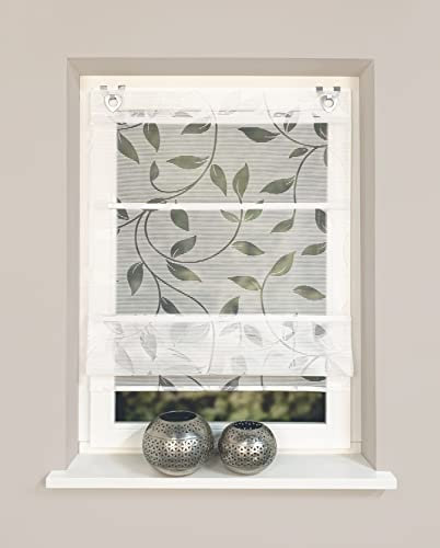 HOME WOHNIDEEN 91515 Magnetrollo RANA Ausbrenner Bambus, Ranken-Motiv, Fensterhaken, Farbe:weiß, Größe:130 x 45 cm, Anzahl:1
