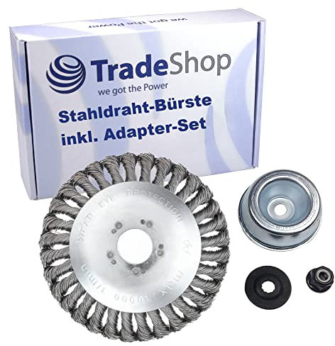 Trade-Shop 15 cm 6 Inch Steel Brush/Weed Brush Head with Mounting Set (Pressure Washer, Plate, Lock Nut) Compatible with Greenworks