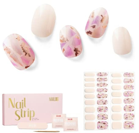 NAILOG Semi Cured Gel Nail Strips, 34 pcs Salon-Quality Gel Nail Stickers, Long Lasting Nail Wraps for Women with Soft Gel Finish, Morning Dew