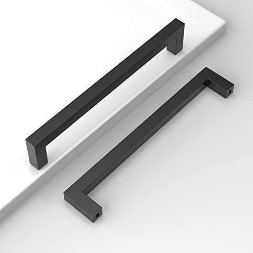Amerdeco 10 Piezas Tiradores de Cocina 192mm Negro Para Armarios y Cajones - Tirador de Puerta de Acero Inoxidable - Manillas Para Muebles 6003