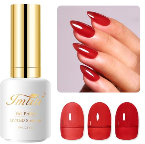 Imtiti Jelly UV Nagellack, 1 Pcs 15ML Rot Gelee UV Gel Nagellack Soak Off Led Jelly Gel Nail Polish Transparent DIY Nagel Starter Maniküre Salon